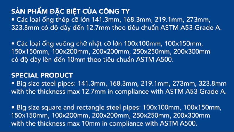 Kích thước ống thép cỡ lớn Hoà Phát